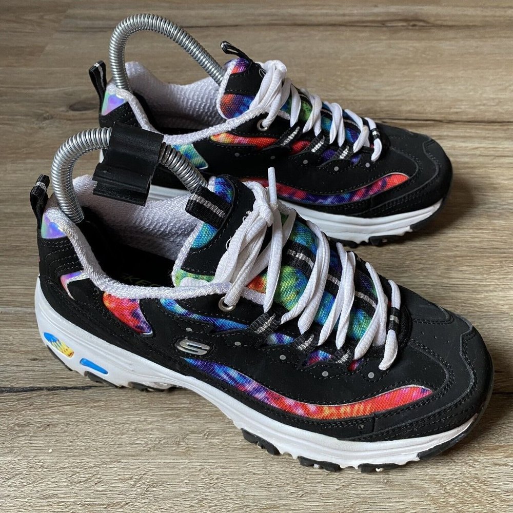 Skechers D’Lites Women's Rainbow Fiesta Black Athletic Sneakers Shoes Size 6.5